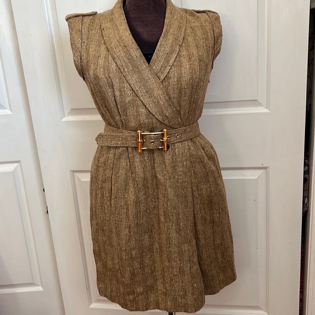 Milly Of New York Tan Tweed Belted Dress Size 8